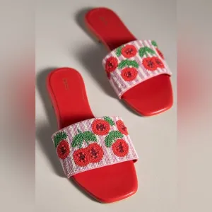 Anthropologie THE FIONA BEADED SLIDE SANDALS BY MAEVE Style 98154230 CHERRIES