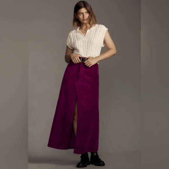 Anthropologie The Madi Front-Slit Corduroy SkirtNWT by Pilcro size 4P