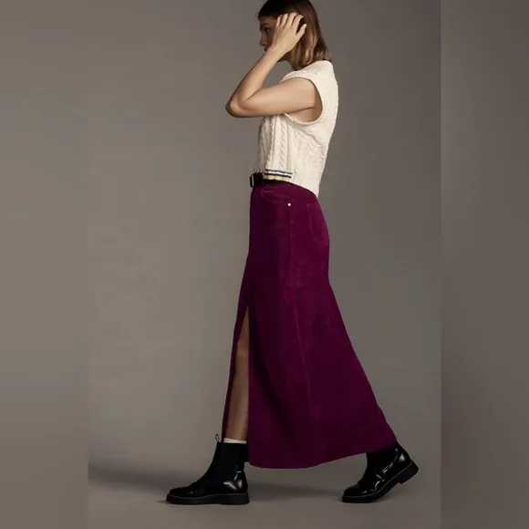 Anthropologie The Madi Front-Slit Corduroy SkirtNWT by Pilcro size 4P