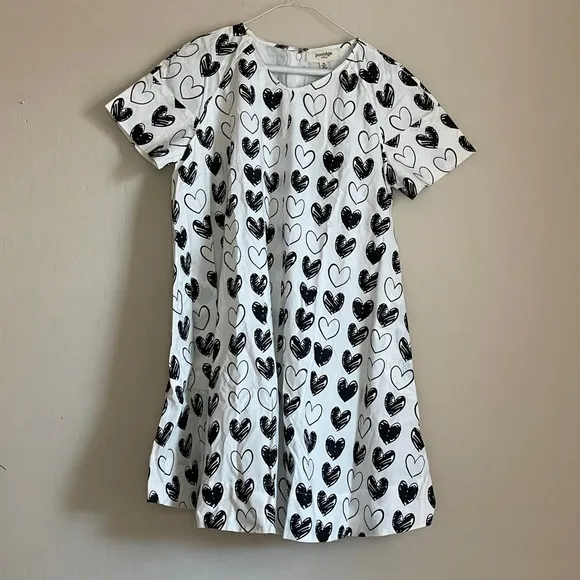 Anthropologie Tunic Dress Sweetheart Heart Novelty Print Black White Women’s XS