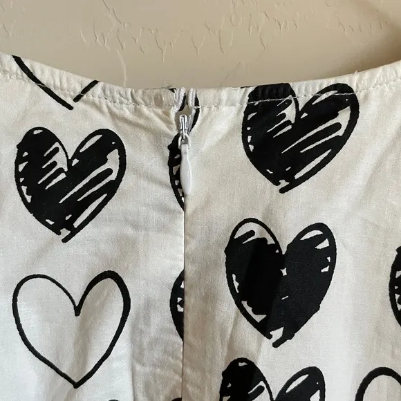 Anthropologie Tunic Dress Sweetheart Heart Novelty Print Black White Women’s XS