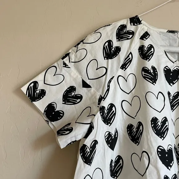 Anthropologie Tunic Dress Sweetheart Heart Novelty Print Black White Women’s XS
