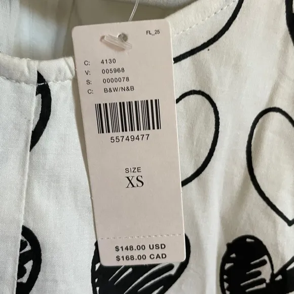 Anthropologie Tunic Dress Sweetheart Heart Novelty Print Black White Women’s XS
