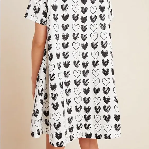 Anthropologie Tunic Dress Sweetheart Heart Novelty Print Black White Women’s XS