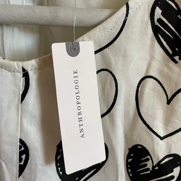 Anthropologie Tunic Dress Sweetheart Heart Novelty Print Black White Women’s XS