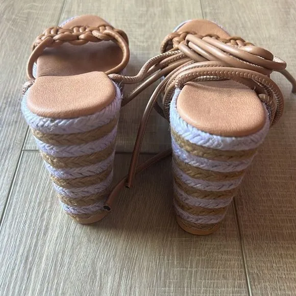 Anthropologie Raffia Platform Ankle Wrap Sandals Purple Tan EU 39