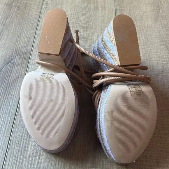 Anthropologie Raffia Platform Ankle Wrap Sandals Purple Tan EU 39