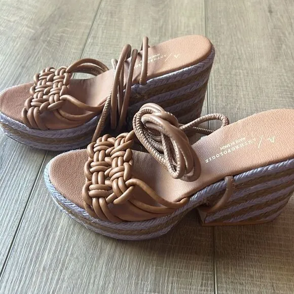 Anthropologie Raffia Platform Ankle Wrap Sandals Purple Tan EU 39