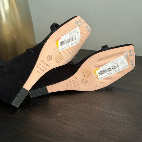 Antonio Melani Black Suede Maryamm Ankle Wrap Wedge Heels Sandals Size 8.5 NEW
