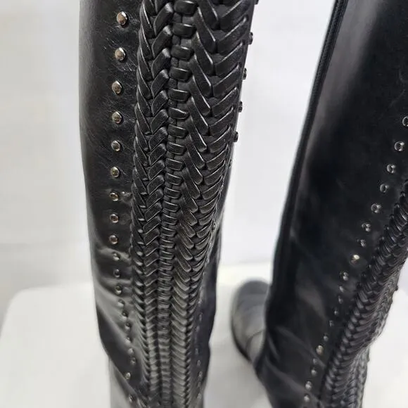 Antonio Melani Knee High Black Leather Riding Boots Women's 6.5