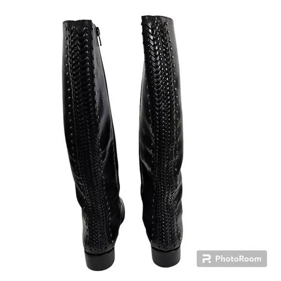 Antonio Melani Knee High Black Leather Riding Boots Women's 6.5