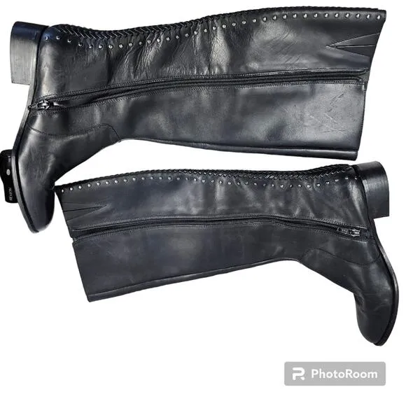 Antonio Melani Knee High Black Leather Riding Boots Women's 6.5