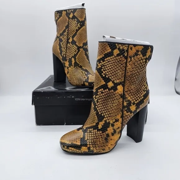Aqua Womens Soren Leather Snakeprint High Heeled Boots Yellow 5.5