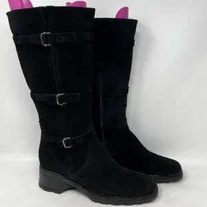 Aquatalia Black Knee High Heel Black Leather Boots Size 10