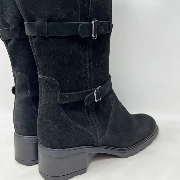Aquatalia Black Knee High Heel Black Leather Boots Size 10