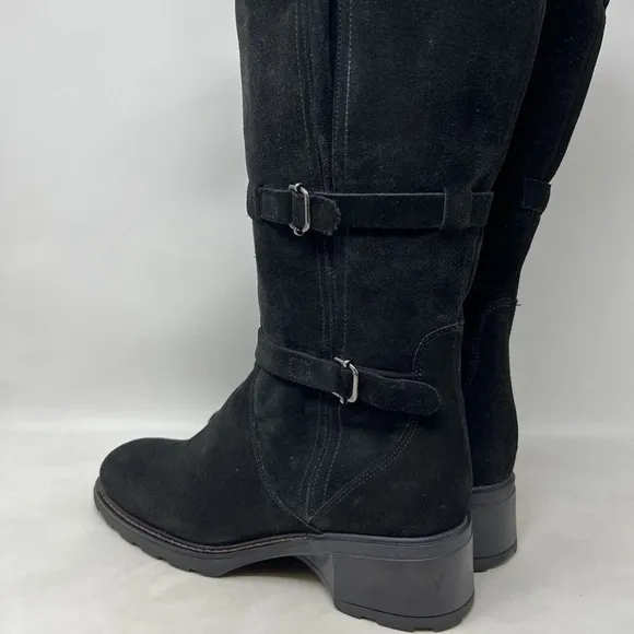 Aquatalia Black Knee High Heel Black Leather Boots Size 10