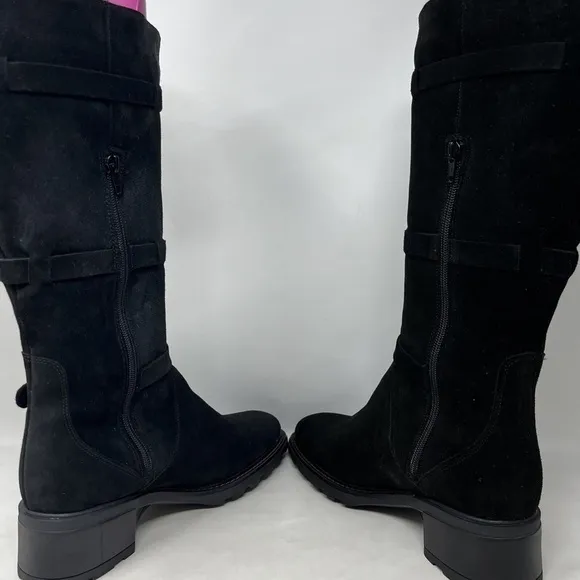 Aquatalia Black Knee High Heel Black Leather Boots Size 10