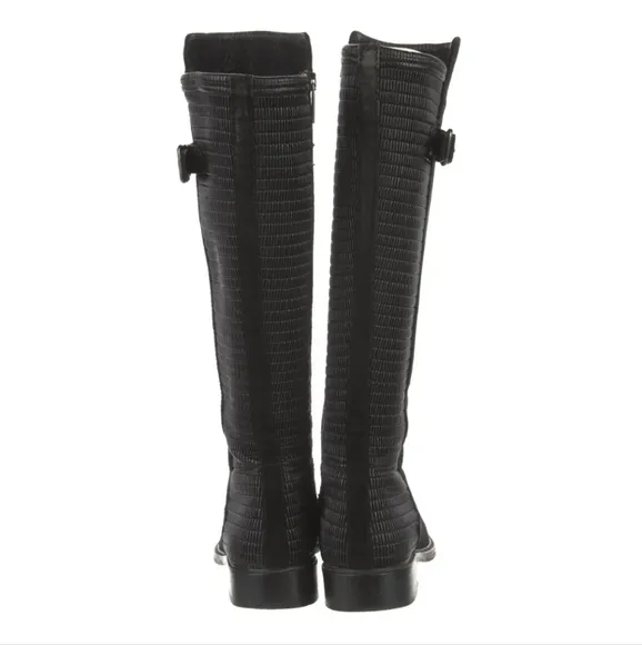 Aquatalia Gael Smocked Stretch Back Black Suede Knee High‎ Riding Boots Size 6.5