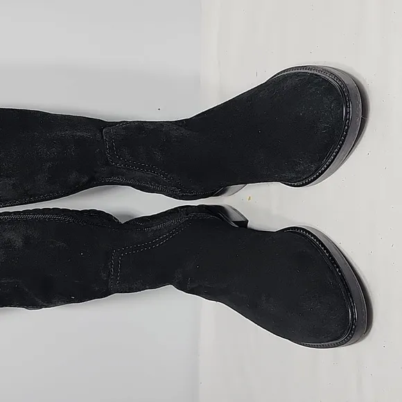 Aquatalia Gael Smocked Stretch Back Black Suede Knee High‎ Riding Boots Size 6.5