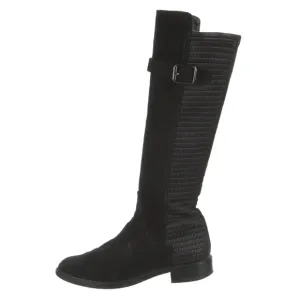 Aquatalia Gael Smocked Stretch Back Black Suede Knee High‎ Riding Boots Size 6.5