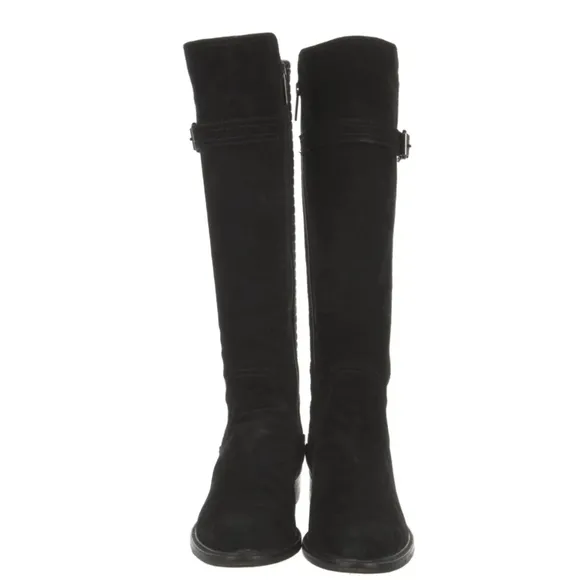 Aquatalia Gael Smocked Stretch Back Black Suede Knee High‎ Riding Boots Size 6.5