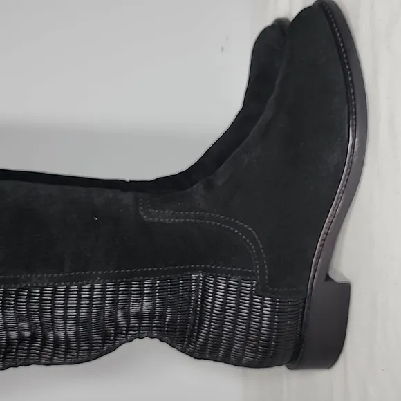 Aquatalia Gael Smocked Stretch Back Black Suede Knee High‎ Riding Boots Size 6.5