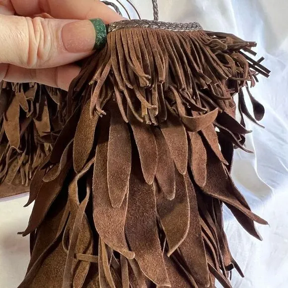 Aquazurra chocolate suede fringe heeled sandals, size 39/9