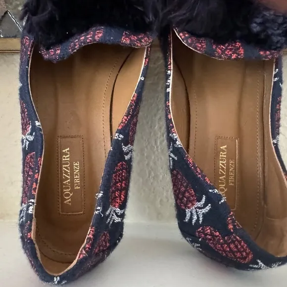 Aquazurra Jacquard Pom‎ Pom Loafers Size 36.5