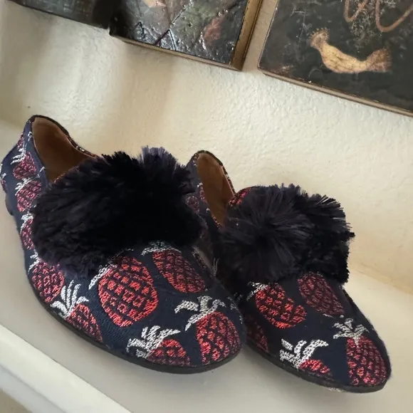 Aquazurra Jacquard Pom‎ Pom Loafers Size 36.5