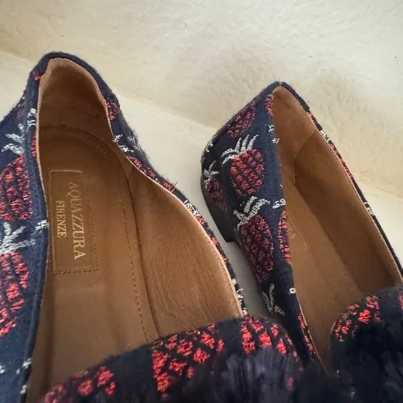 Aquazurra Jacquard Pom‎ Pom Loafers Size 36.5