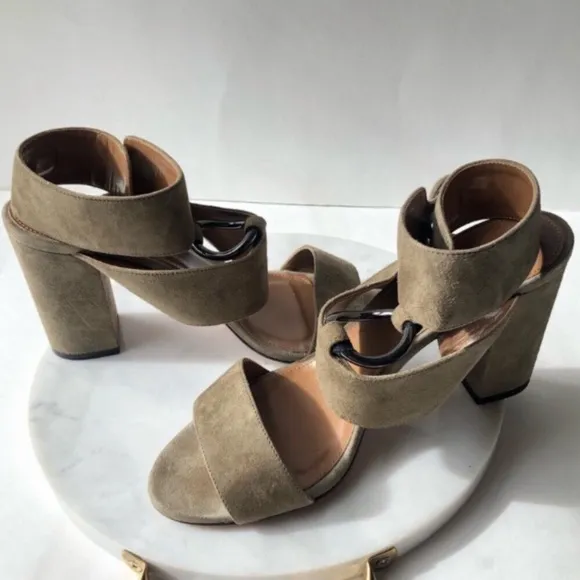 AQUAZZURA SAFARI Olive Green Strap Suede Block Heeled Sandals