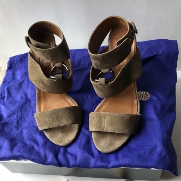 AQUAZZURA SAFARI Olive Green Strap Suede Block Heeled Sandals