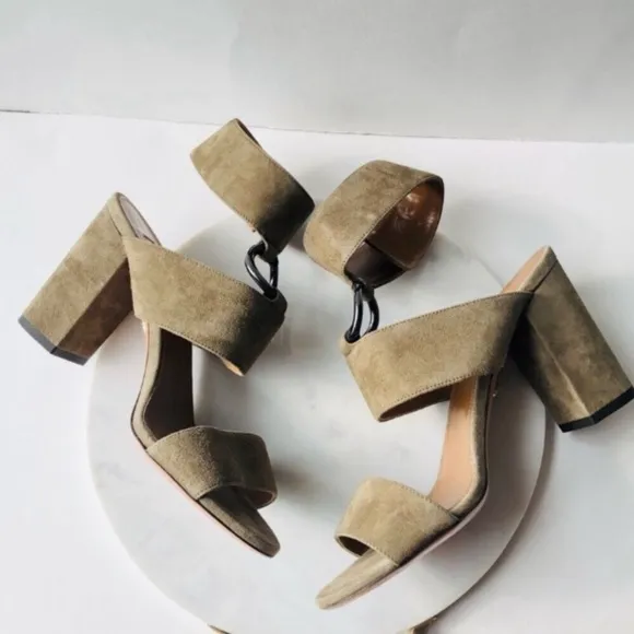 AQUAZZURA SAFARI Olive Green Strap Suede Block Heeled Sandals