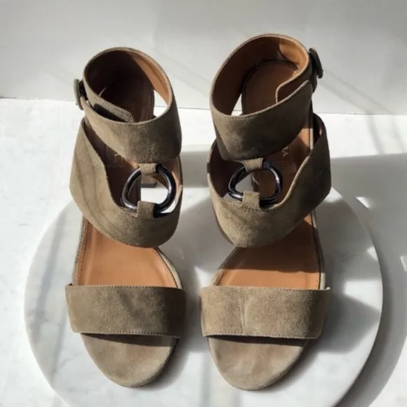 AQUAZZURA SAFARI Olive Green Strap Suede Block Heeled Sandals