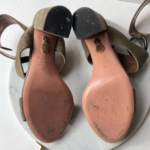 AQUAZZURA SAFARI Olive Green Strap Suede Block Heeled Sandals