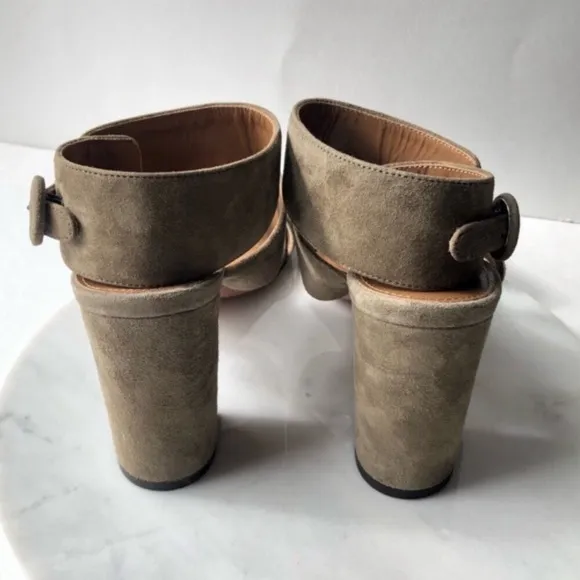 AQUAZZURA SAFARI Olive Green Strap Suede Block Heeled Sandals