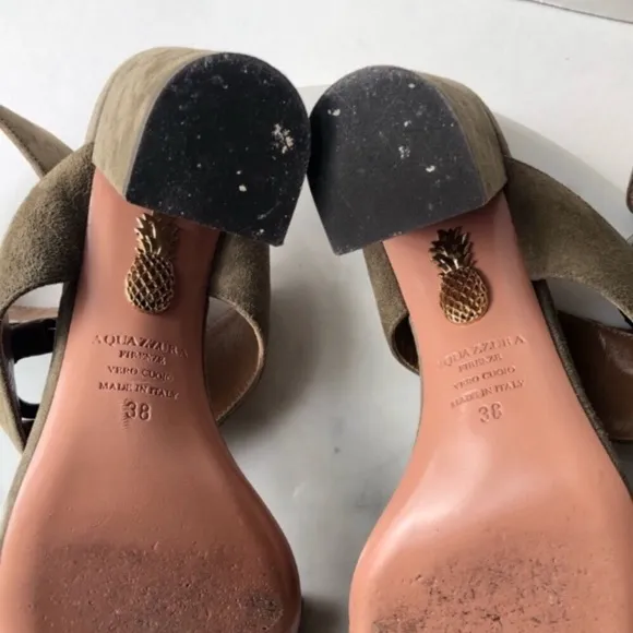 AQUAZZURA SAFARI Olive Green Strap Suede Block Heeled Sandals