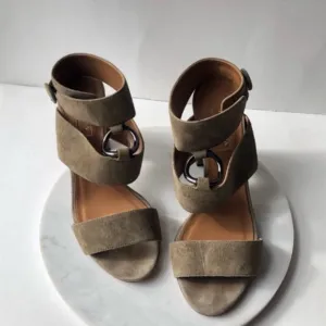 AQUAZZURA SAFARI Olive Green Strap Suede Block Heeled Sandals