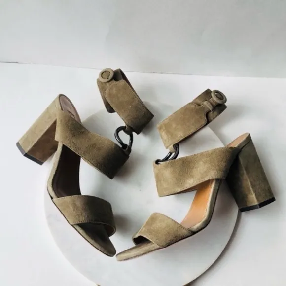 AQUAZZURA SAFARI Olive Green Strap Suede Block Heeled Sandals