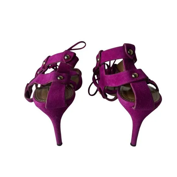 Aquazzura Strappy Suede Sandals Fuchsia Pink Size 7.5