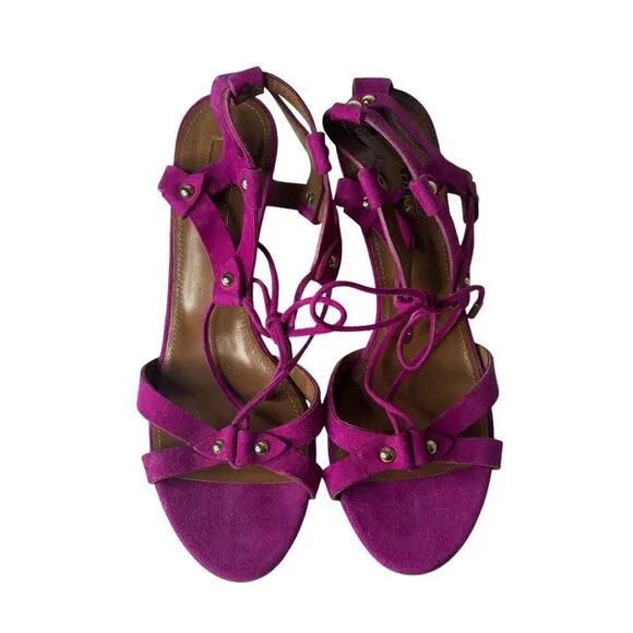 Aquazzura Strappy Suede Sandals Fuchsia Pink Size 7.5