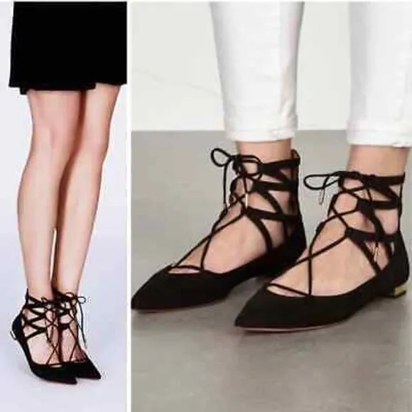 Aquazzura Suede Lace Up Brown Flats 38.5 - BRAND NEW