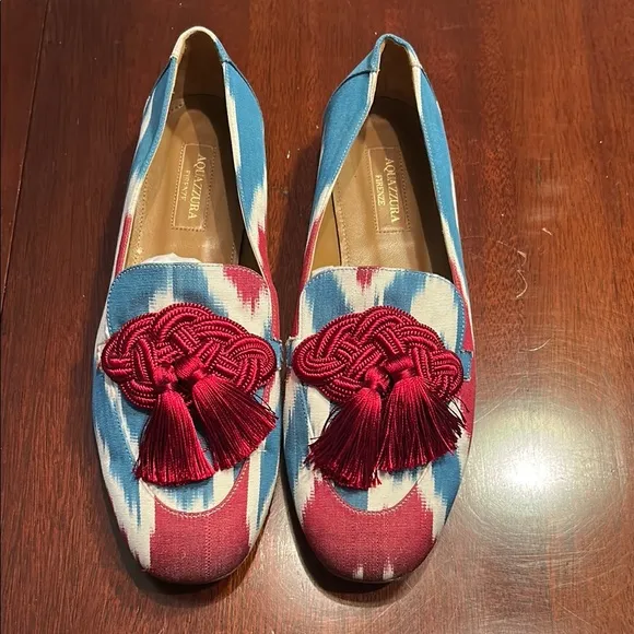 Aquazzura Women's Blue and Red Loafers