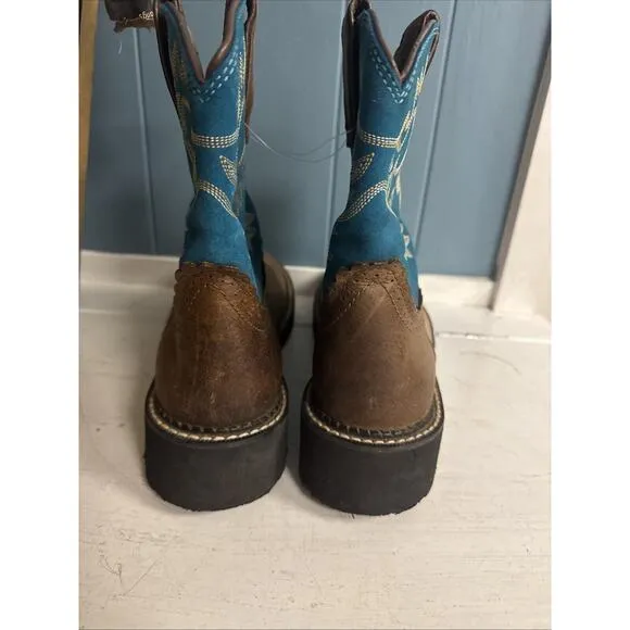 ARIAT Girls' Heritage Western Boot Round Toe 10038376 Distressed Brown Teal 10B