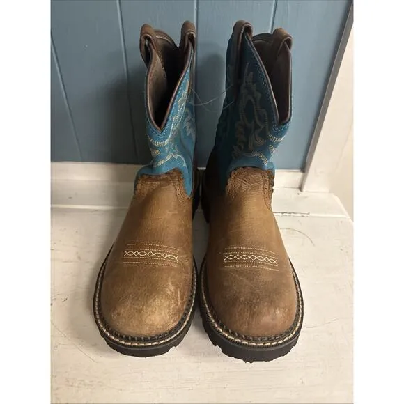 ARIAT Girls' Heritage Western Boot Round Toe 10038376 Distressed Brown Teal 10B