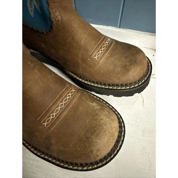 ARIAT Girls' Heritage Western Boot Round Toe 10038376 Distressed Brown Teal 10B