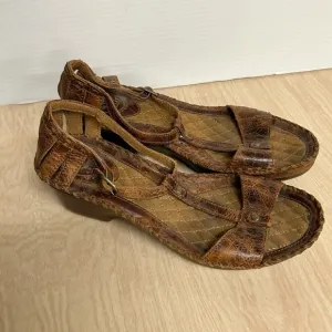 ARIAT SHALIMAR Womens US 10 B Brown Leather T-Strap Wedge Heel Buckle Sandals
