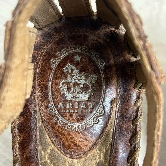 ARIAT SHALIMAR Womens US 10 B Brown Leather T-Strap Wedge Heel Buckle Sandals