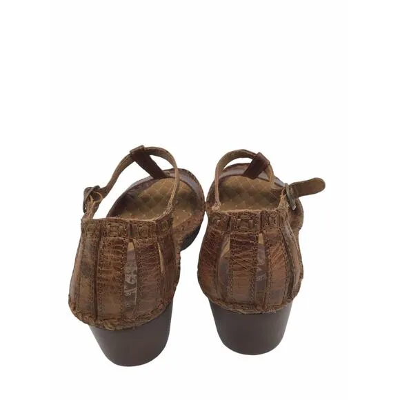 ARIAT SHALIMAR Womens US 9.5 B Brown Leather T-Strap Wedge Heel Buckle Sandals