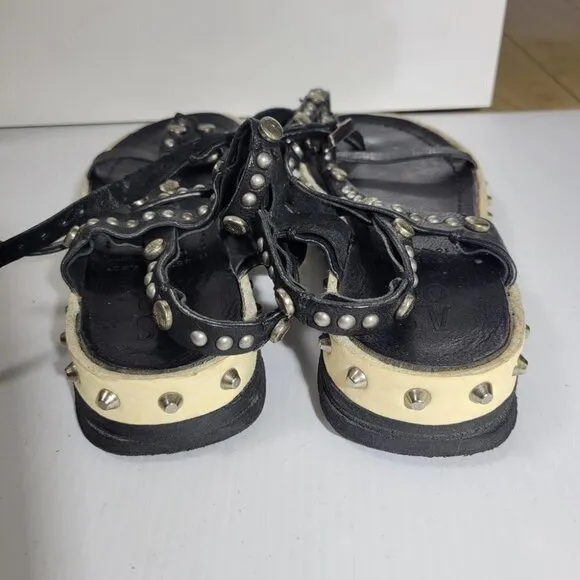 A.S.98 metal rock stud leather wrap platform sandals size 7